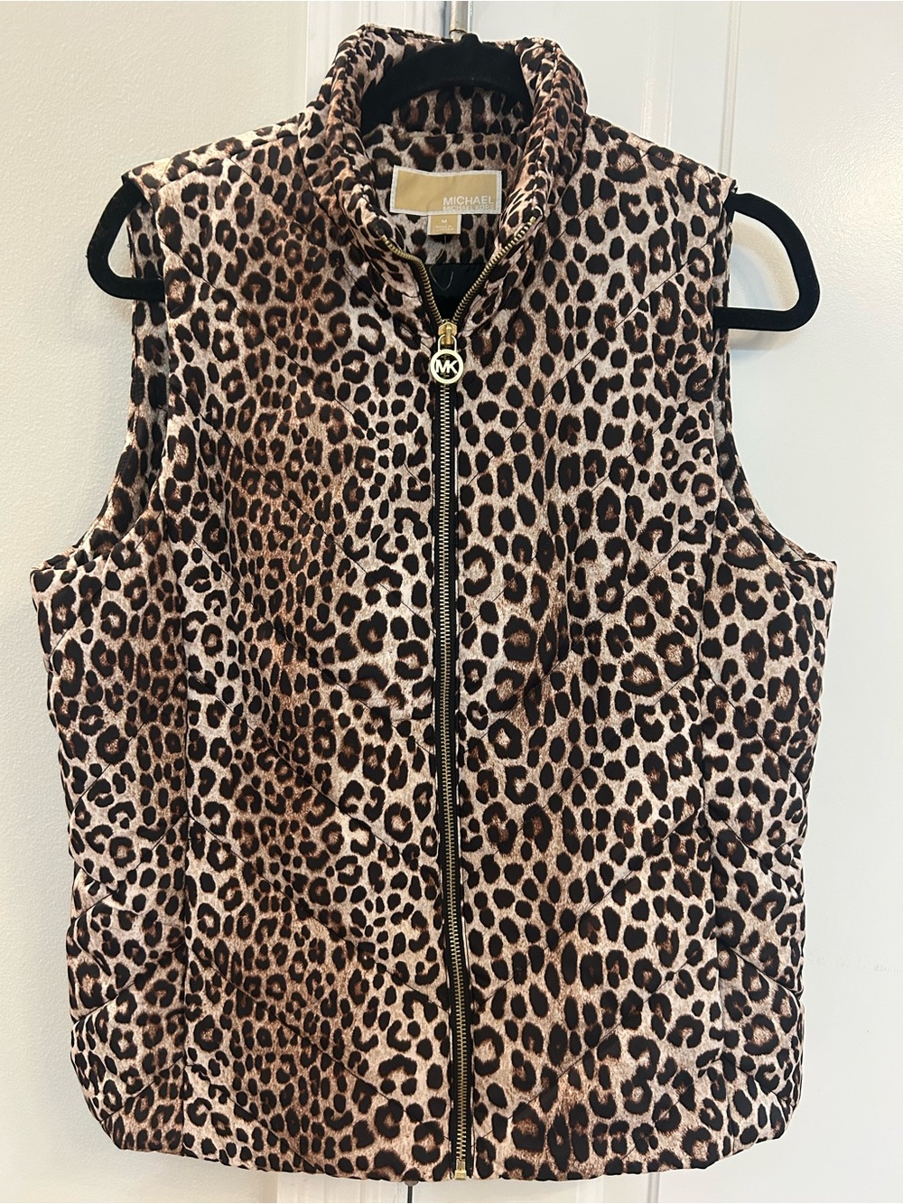 MICHAEL Michael Kors Leopard Print Quilted Vest - Black & Brown